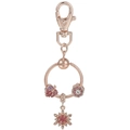 Rose gold keychain with sparkling leaf and snowflake pendants featuring pink zircons - Rose Gold