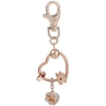 Portachiavi a cuore oro rosa con ciondoli a gatto della fortuna e incisione Love You - Predefinito