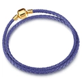 Double-wrap purple braided leather bracelet with elegant gold-tone cylindrical metal clasp - Purple Braided Style (Style 06)