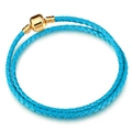 Double-wrap bright blue braided leather bracelet with high-shine gold cylindrical clasp - Bright Blue Braided Style (Style 07)