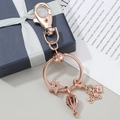 Portachiavi celeste oro rosa con stella di cristallo e ciondoli globo su confezione regalo - Tema Viaggio Multi Ciondolo / Oro rosa