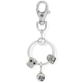 Portachiavi a forma di gufo in metallo argento con moschettone su sfondo bianco - Ciondolo Gufo Luna