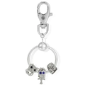 Portachiavi gufo d'argento con chiusura a moschettone e occhi in strass blu su anello - Stile Perline Gufo / Argento