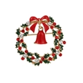 Broche de corona navideña con campana y lazo de esmalte rojo en base dorada - Estilo Corona de Navidad con Campana (003)