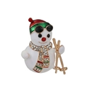 Broche de muñeco de nieve esquiador con gorro rojo-verde y bufanda de cristal brillante - Estilo Muñeco de Nieve Esquiando (005)