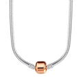 Collier maille serpent argenté avec une perle cylindrique polie en finition or rose - Fermoir Cylindrique (05) / Style Or Rose 05