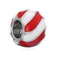 Polished silver alloy bead charm with festive red and white enamel stripes for DIY jewelry - Red and White Striped Round Bead (003)