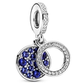 Blue starry sky charm pendant with silver alloy and sparkling diamonds for DIY jewelry - Double Disc Blue Diamond (007)