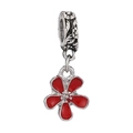 Red enamel flower charm with vintage silver slider bead for DIY jewelry making - Red Five-Petal Flower Pendant (002)