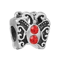 Ciondolo a farfalla in argento con cristalli rossi per bracciali di perline fai-da-te - Stile Farfalla Svuotata (009)