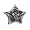 Pink star charm in silver alloy with vintage texture for DIY jewelry bracelets - Vintage Dotted Star Style (019)