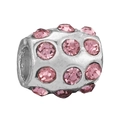 Luxurious silver charm bead with pink crystal rhinestones in a cylindrical DIY style - Cylindrical Rhinestone Style (007)
