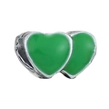 Ciondolo cuore in argento con smalto verde per braccialetti con charm gioielli - Stile Doppio Cuore Smaltato (002)