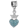 Silver crown heart charm with light blue crystal pavé for DIY beaded jewelry - Crown Heart Style (001)