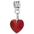 Silver bead with embossed butterfly and faceted red crystal heart charm pendant - Red Crystal Heart Pendant (005)