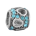 Silver heart charm bead with sky blue crystals and hollowed-out pattern for bracelets - Sky Blue Hollow Heart Bead (006)