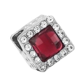 Charm quadrato con gemma rossa e pavé di cristalli bianchi con dettagli intagliati - Stile Quadrato Strass (005)