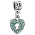 Silver heart charm bead with light blue crystals and embossed bail detail - Rhinestone Heart Style (002)