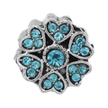 Blue rhinestone floral charm bead with heart-shaped petals in vintage silver finish - Blue Rhinestone Heart Petal Bead (007)