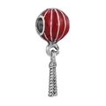 Red enamel hot air balloon charm with silver vertical stripes and woven tassel - Red Enamel Hot Air Balloon Pendant (007)