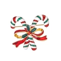Broche navideño de bastón de caramelo vintage con lazo rojo y acabado de esmalte - Estilo Bastones de Caramelo Cruzados (033)