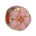 Rose gold flower charm with pink enamel detail for DIY beaded charm bracelets - Rose Gold Pink Enamel Flower Cylinder Charm (020)