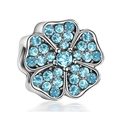 DIY floral alloy charm with vibrant blue crystal inlay for custom bracelets - Sky Blue Pave Floral Bead (008)