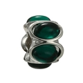 Silver bead with deep green oval gemstones and large hole design for DIY bracelets - Silver Green