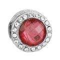 Charm in argento con grande cristallo rosa centrale e pietre bianche scintillanti - Stile Tondo Motivo Svuotato (008)