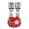 Silver charm pendant with red enamel, sparkling rhinestones, and star detail decoration - Red Rhinestone Handbag Pendant (009)