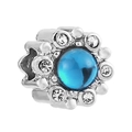 Blue heart crystal charm bead with silver crown and pave crystals for DIY bracelets - Blue Flower Cluster Bead Style (007)