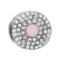Silver sunflower bead charm with pink crystal inlay and pave setting for DIY bracelet - Sunflower Style (001)