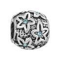 Charm a fiore in argento con cristalli azzurro cielo per bracciali gioielli fai da te - Perlina Fiore a Cinque Petali Blu Cielo Argento Vintage (009)