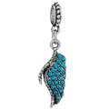 Retro silver wing charm with sky blue crystals and beaded bail for DIY jewelry - Vintage Wing Pendant Style (008)