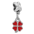 Silver bead charm with red enamel four-leaf clover pendant and openwork knot top - Openwork Red Heart Pendant (010)