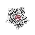 Silver flower charm with pink zircon center and oxidized vintage finish - Vintage Floral Style (002)