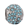 Silver charm bead with blue crystals and embossed star patterns for DIY bracelets - Sky Blue Embossed Star Bead (010)
