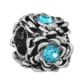 Charm in argento vintage con cristalli azzurri e intagli floreali a rosa - Perlina Pietra Blu Chiaro Rosa Argento Vintage (010)