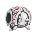 Pink pavé crystal ladybug charm in silver alloy for DIY bead bracelets and jewelry - Pave Ladybug Style (008)