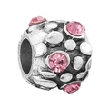 Silver vintage charm bead with pink crystals and oxidized finish for DIY bracelets - Cylindrical Pink Stone Style (003)