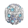 Blue rhinestone pavé charm bead in silver-tone metal for DIY charm bracelet - Blue White Pave Gradient Ball (011)