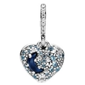 Starry night heart charm in silver with blue crystals and moon-star motifs - Star Moon Heart (020)