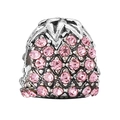 Pink gemstone charm bead in oxidized silver finish for DIY bracelet jewelry crafting - Star Petal Style (004)