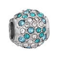 Silver bead with sparkling blue and clear crystals for DIY charm bracelets - Three-Color Blue Gemstone Pave Bead (012)