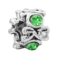 Silver alloy charm bead with vintage finish and two round faceted green crystals - Vintage Oxidized Emerald Crystal Bead(36) / Normal Specification / Vintage Silver/Green