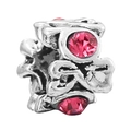 Silver hollow charm bead with rose pink crystals for DIY bracelet jewelry making - Vintage Hollow Rose Pink Gem Bead(39) / Normal Specification / Vintage Silver/Rose Pink