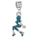 Blue rhinestone cheerleader charm pendant with silver finish for DIY bracelets - Cheering Girl Silhouette Style (015)