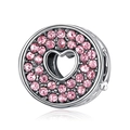 Charm de plata pulida con circonitas rosas y diseño central hueco en forma de corazón - Estilo Redondo Corazón Hueco (005)