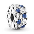 Blue and white crystal pave charm with radiant silver texture for charm bracelets - Pave Blue Diamond (021)