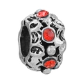 Silver bead charm with vintage oxidized texture and three red faceted gemstones - Oxidized Black & White Texture Red Rhinestone Style (43)